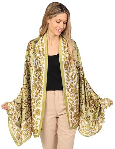 Trillion London® Seidenschal für Damen | Leichte Damenschals | Schals | Kopftuch | Geschenke für Damen | Designerdrucke | Alltagskleidung | Glatt und weich | Grün
