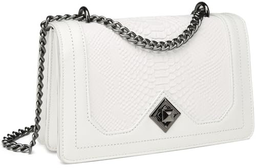 Travistar Umhängetasche Handtasche Damen Klein - Kette Crossbody Bag Damen Kleine Schultertasche Leder Cross Body Tasche Mode Abendtasche mit Verstellbarer Ketten-Schulterriemen Weiß