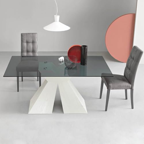 LIBEROSHOPPING.eu - LA TUA CASA IN UN CLIK Mesa fija para comedor con base de madera y tapa de cristal ZEFIRO (blanco plano ahumado)