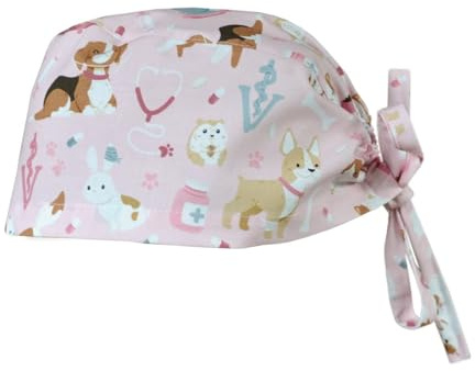 Medizal Fashion OP-Haube für Tierärzte aus Baumwolle Unisex Tierklinik Rosa | Chirurgenmütze Einheitsgröße Bindebänder atmungsaktiv waschbar Stirn-Umschlag variable Tiefe langlebig im Berufsalltag