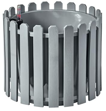 HTI living Blumentopf mit Wasserspeicher Nessa rund grau aus Kunststoff mit Wasserstandsanzeiger
