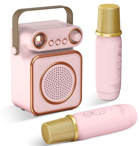 Olycism Micro Karaoke Enfant avec 2 Microphones sans Fil Haut-Parleur de Sortie 5W avec Lumière Léger et Portable Modes de Voix Multiples Enceinte Karaoke Cadeau Enfant 4 Ans ~ 12 Ans