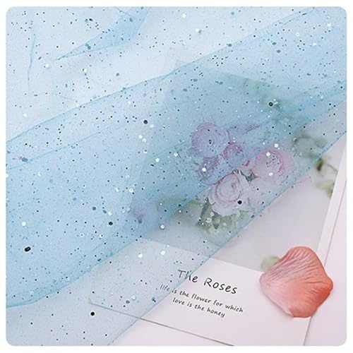 Hrlace Sparkly Stoff Fabrics Meterware Pailletten Stoffe Tüllstoff Netzstoff Glitzer Garn Dekostoff mit kleine Pailletten für DIY handgemachte Hochzeit Kleid Home Deko Blau 150cm * 1m