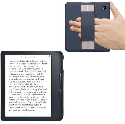 kwmobile Custodia eReader Compatibile con Kobo Libra 2 Case - Cover eBook con Cinturino Mano - Protezione Angoli - in Pelle PU