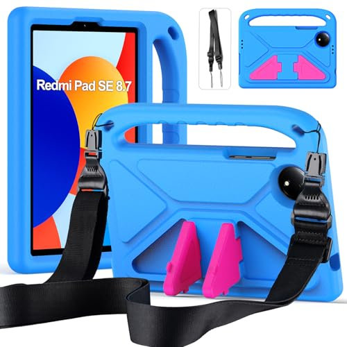RollinCase Funda Infantil para Xiaomi Redmi Pad SE 8,7 Pulgadas 2024, Carcasa Antigolpes con Asa y Correa para Redmi Pad SE 8,7'', Azul