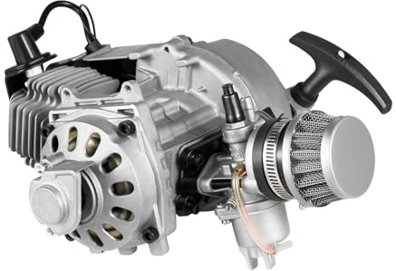 MINRS 2-Takt 49,85 cc Pocket Bike Motor Einzelzylinder Mini-Motor mit Luftgekühltem Dirtbike Motor ATV Motoren mit Vergaser Kraftstofftank und Luftfilter für Mini Dirt Bike, Beach Bike, ATV