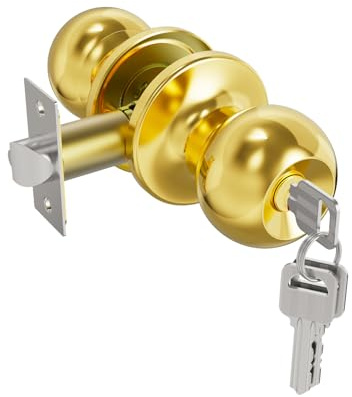 toresper Gold Door Knobs with Lock and Keys, Interior and Exterior Door Lock Standard Ball Door Locks for Bedrooms Bathroom