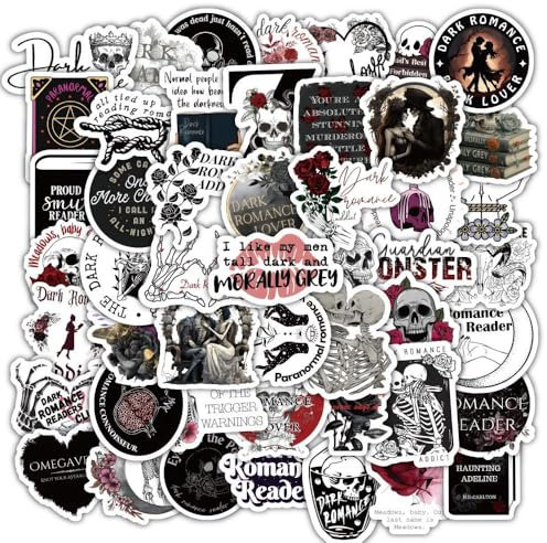 Huipalon 60 Pcs(4 Sheets) Dark Romance Stickers Goth Stickers Kindle Sticker Bookish Gothic Romance Sticker for Computer Phone Water Bottle Skateboards (Unseparated)