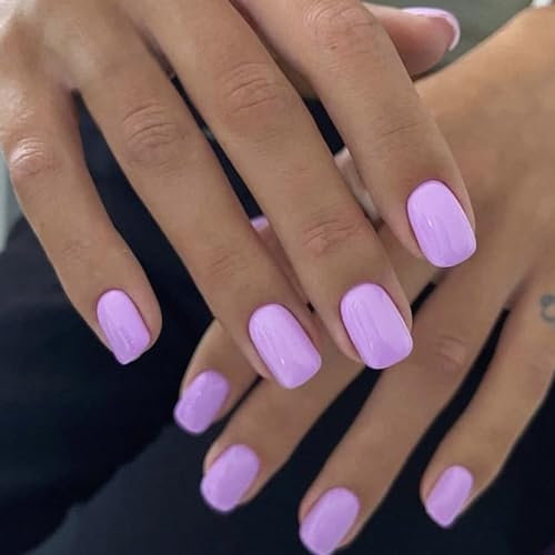 Ceboic 24 Pièces Court Carré Faux Ongles Violet French Press on Nails Couleur Pure Ongles à Coller Acrylique Pleine Couverture Faux Ongles Autocollants Naturel Ongles Artificiels pour Femmes et Filles