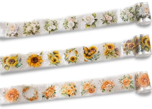 Thapncow PET Blumen Aufkleber Pflanzen Sticker, Flower Stickers, Scrapbooking Aufkleber, Pflanzen Sticker, für Journal,Telefon Fall,Laptop,Karte, Sonnenblumen Aufklebe, Mini Größe Blume Aufkleber