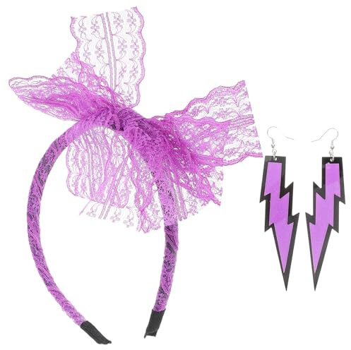 DEARMAMY Archetto Ad Arco Fascia Anni '80 Orecchini Da Donna Pendenti Fascia Neon Orecchini Neon Da Donna Accessori Per Feste Neon Orecchini Da Donna Viola,porpora Pizzo