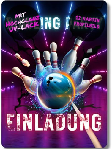celebr8te 12x Bowling Einladungskarten - Für den Kindergeburtstag von Jungen & Mädchen - Coole Partyeinladungen für Geburtstage Motiv 7