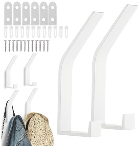 6 Stück Garderobenhaken Schwarz, Kleiderhaken Wand, Handtuchhaken zum Bohren, Moderne Garderobenhaken, Doppelt Kleiderhaken Wand für Jacken, Mäntel, Kleidung, Schals, Handtaschen und Mehr (Weiß)