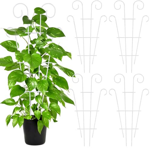 4 Pieces Plant Trellis, Garden Plant Supports, Trellis For Climbing Plants Outdoor, Climbing Flowers Stand Cages Metal Plant Climbing Support For Indoor Outdoor Vines Flower Vegetable(White)