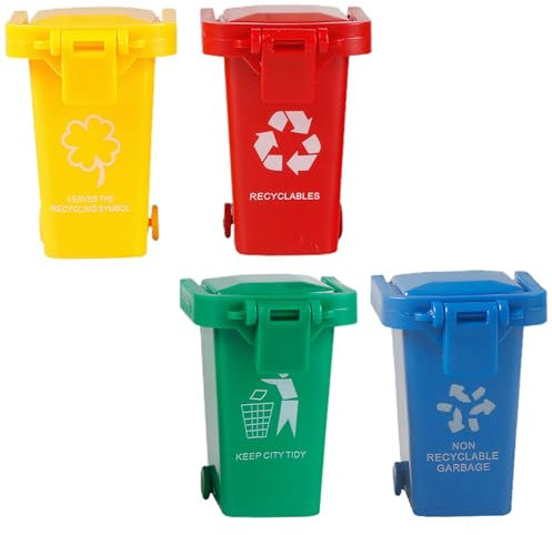 4PCS/Set Mini Garbage Can Bright Color Garbage Sorting Game Toy Garbage Cans Interacive Learning Toy Trash Cans Safety Mini Recycling Bin for Children Gifts