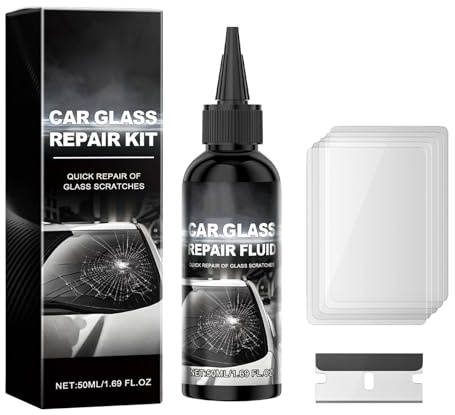 Kit de Reparación de Parabrisas,Reparador Cristal para Vidrio de Automóvil,Auto Glass Nano Repair Fluid,Kit para Reparar Parabrisas,50ml+Cuchilla+película curada * 5