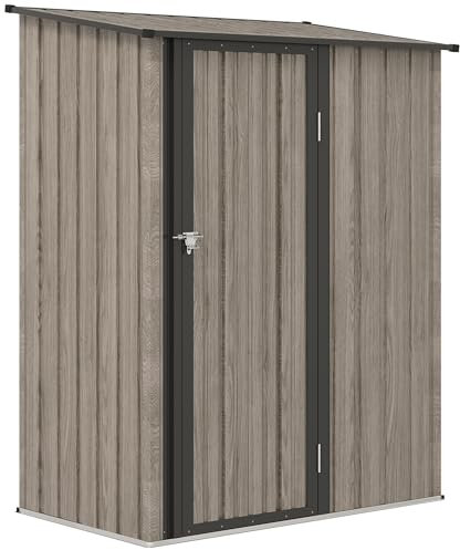 Outsunny 5ft x 3ft Metal Garden Storage Shed, Outdoor Tool Shed with Sloped Roof, Lockable Door for Tools, Equipment, Light Grey