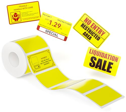 NIIMBOT Etiketten, Rot und Schwarz Bedruckte Etiketten für B1 Pro B2 Pro B21 Pro Etikettendrucker, 50 x 30mm 230 Blatt, Thermopapier Aufkleber Etikettenband für Supermärkte, Geschäfte, Büros, Gelb