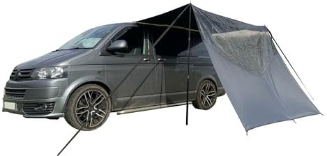 OLPRO Scenic Shade Campervan Canopy with PVC Window – Charcoal | Sun Canopy for Caravan, Motorhome, or Van | Waterproof Campervan Sun Shade, Fits Awning Rail