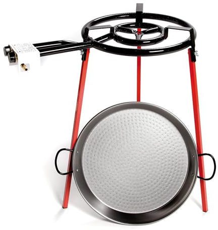 VoltShine Paella-Pfanne, 46 cm, mit Brenner und Stativ, ideal für die Zubereitung von Paella im Freien und zum Genießen von Mahlzeiten in Gruppen.