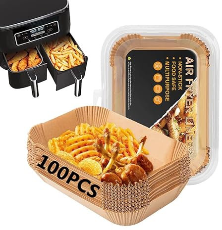 100PC Air Fryer Liners Air Fryer Paper Liners Disposable Air Fryer Accessories for Ninja AF300UK AF400UK, Salter, Tower and Other Dual Zone Air Fryer