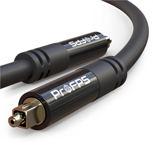 ProFPS Toslink Cable óptico – PVC flexible – Cable de audio de fibra óptica digital – Conectores chapados en oro de 24K – Para barra de sonido, TV, amplificador – Negro (5 metros)