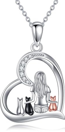 VONALA Cat Necklace 925 Sterling Silver Jewellery for Women Girls Pendant Gifts for Cat Lovers