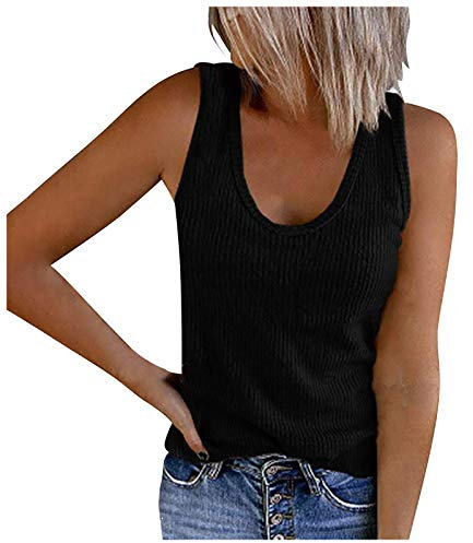 Tshirt Femme Coton Col U sans Manche, Debardeur Sport Outdoor Corset Côtelé Gilet Tricot Tee Shirt Grande Taille Chemise Lin Summer Top Décontractés Haut Ample Hauts Rafraîchissant Blouse