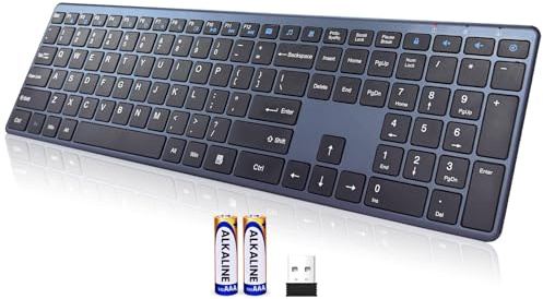 Clavier sans fil 2,4 G ultra fin et silencieux avec port USB, 19 touches multimédias, pavé numérique, Plug & Play, Ergo sans décalage, longue durée de vie de la batterie pour ordinateur de bureau