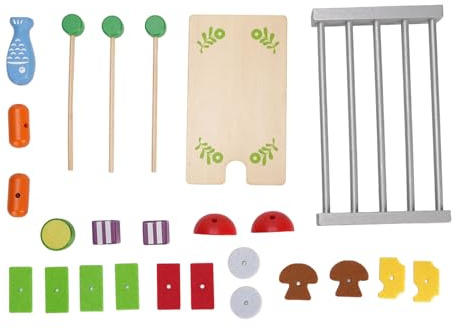 Qudinip Kinder Holz BBQ Grill Playset, Interaktives Holzgrill -Spiel -Food -Set, Spielenzubehör für Mädchen ab 3 Jahren und Up
