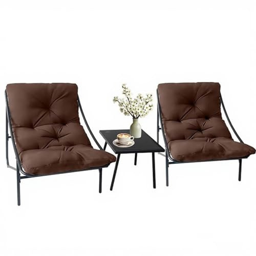 DELONGKE Juego De 3 Mesa Y Terraza, 2 Personas Juego De Muebles De JardíN, 2 Sillón con Cojines, 1 Mesa con Cristal, Mesa Y Sillas para Terraza, BalcóN, Patio, Porche, Piscina. (Marrón)