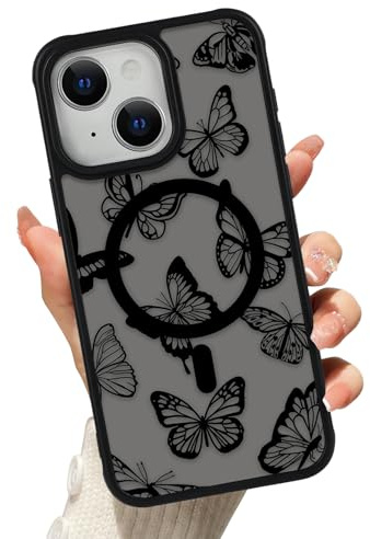 xoniery Magnetic Case for iPhone 15 [Compatible with MagSafe] Cute Aesthetic Butterfly Pattern Matte Translucent Case, Lightweight Anti-Slip TPU Bumper Shockproof Protective Cover