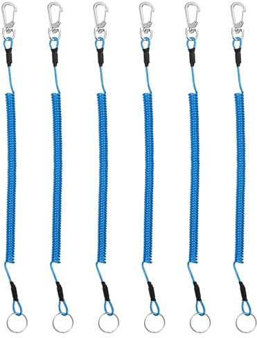 TIXIPEM Einziehbares Sicherheits-Schlüsselband mit Spiralbindung, Stahldraht, Angelrute, Sicherheits-Schlüsselband mit Karabinerverschluss aus Zinklegierung, für Zangen, Bootfahren und Kajak-Angeln