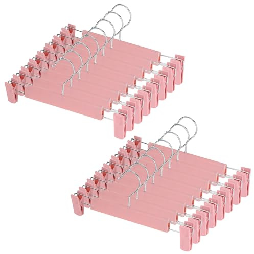 AZKEEGREY 30 Stück Hosenbügel Klemmbügel Rosa | Kleiderbügel für Hosen Röcke Kleiderbügel mit Klammern Plastik, Hosenbügel mit Antirutsch Verstellbare Clips