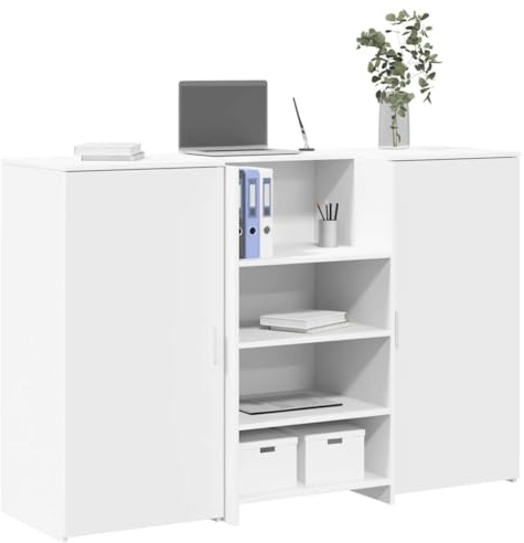 Zeehear Empfangstheke Weiß 155x50x103,5 cm, Holzwerkstoff, mit integriertem Tresen, Robustes Material, vielseitig für Büro, Hotel, Klinik