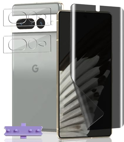 Jaavkkma 1 Pièce Protection Écran Anti Espion Flexible pour Google Pixel 7 Pro + 2 Pièces Verre Trempé Protecteur Caméra, Anti-Spy, Protège Écran pour Google Pixel 7 Pro - Privacy Souple TPU Film