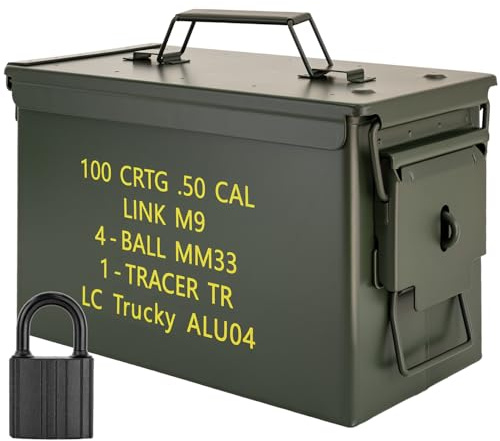 Trucky Munitionsbox mit Schloss 31x16x19 cm Ammo Box Metallkiste Metallbox Munitionskiste Aufbewahrungsbox mit Deckel Army Metall Grün