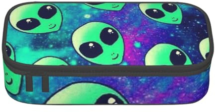 HEBSDFG Federmäppchen mit Gymnastik-Spieldruck, großes Stiftetasche, niedliches Fach, Schreibtisch-Organizer, Make-up-Tasche für Schule, Büro, Make-up, Reisen, Green Alien, One Size, Schulranzen