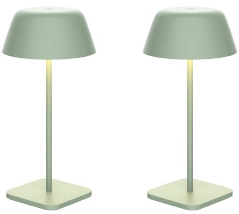 Luxus Europe - Tischlampe Paros - 2er-Set Grün - Kabellose Tischlampe für den Innen- & Außenbereich – USB-C wiederaufladbar – Dimmbar – Warmweiß – Wasserfest