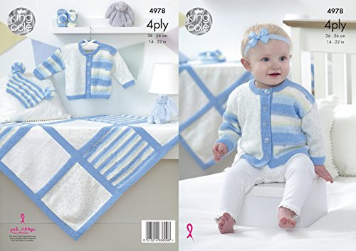 King Cole 4978 Knitting Pattern Baby Jacket Hat Bootees & Blanket in Big Value Baby 4 Ply