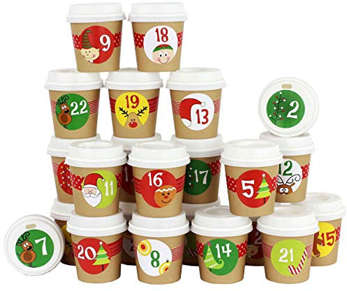 Papierdrachen Adventskalender 2025 Espresso-Becher - zum selber Basteln und Befüllen - mit rotem Washi Tape - 24 Coffee to Go Cups