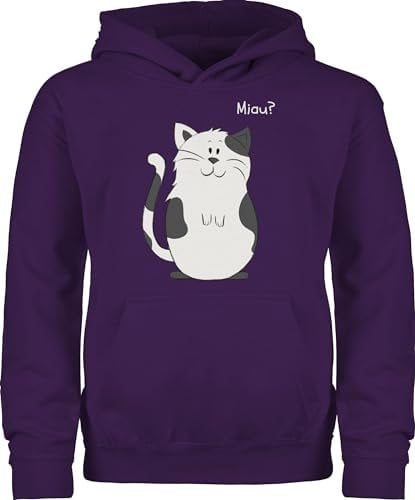 Kinder Hoodie Jungen Mädchen - Tiermotiv Animal Print - lustige Katze - 128 (7/8 Jahre) - Lila - katzenhoodie tiermotive cat pullover katzenpulli tiermotiven cats hoody pulli tier meow pullis