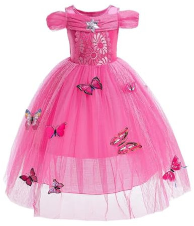 Lito Angels Vestito da Principessa Aurora Costume da Bella Addormentata per Bambina, Abito da Balla Festa di Fantasia, Taglia 8-9 Anni, Rosa Caldo