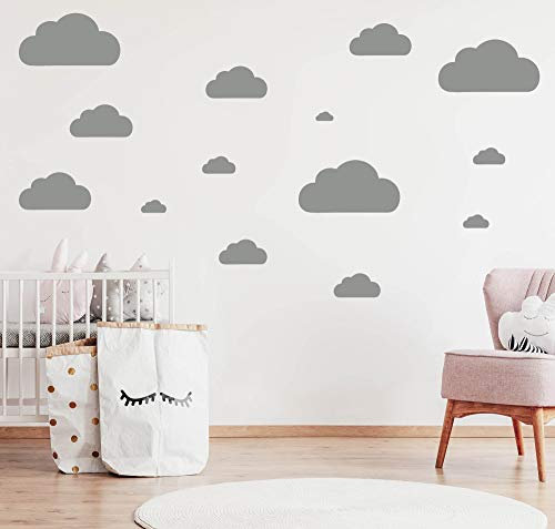 14 Wolken Set - Wolke Wandtattoo Wandaufkleber Sticker Aufkleber Wölkchen Himmel (Grau)