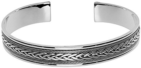 Silverly Bracciale Rigido Largo in Argento Sterling 925 con Nodo Celtico e Motivo a Treccia e Corda | Braccialetto Piatto Regolabile e Spesso per Uomo e Donna | Gioielli Boho