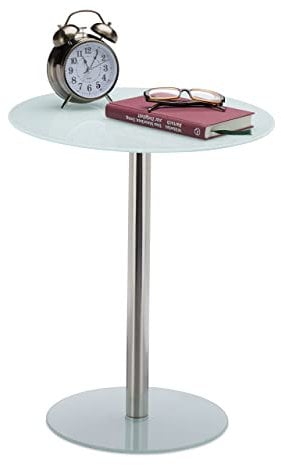 Relaxdays Runder Beistelltisch aus Glas und Edelstahl, dekorativer Loungetisch, HxBxT: 53 x 43 x 43 cm, Weiß
