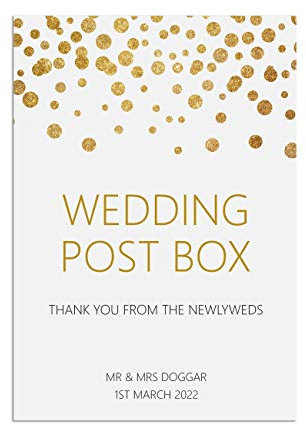 PMPrinted Gold Effect Confetti Design Personalised A5, A4 Or A3, Wedding Post Box Table Sign