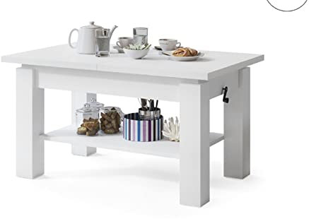 All4All Couchtisch Astra - Kaffeetisch - Wohnzimmertisch – Sofatisch mit Ablage - höhenverstellbar - kompakte Größe - Sofatisch - 110x68cm - 05 - Weiß
