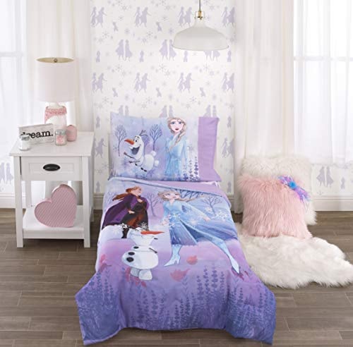 Disney Frozen 2 Lavendel, Hellblau & Lila Waldgeist 4-teiliges Kleinkind-Bettwäsche-Set – Bettdecke, Spannbetttuch, Bettlaken, wendbarer Kissenbezug, Lavendel, Hellblau, Lila, Weiß