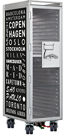 Bartrolley Cosmopolitan Schwarz (neue Rollen) inkl. LED Fachboden, Barbrett & Fachboden aus Glas, Gebrauchter Trolley aus der Luftfahrt - hochwertig restauriert, Flugzeugtrolley Bar, Hausbar